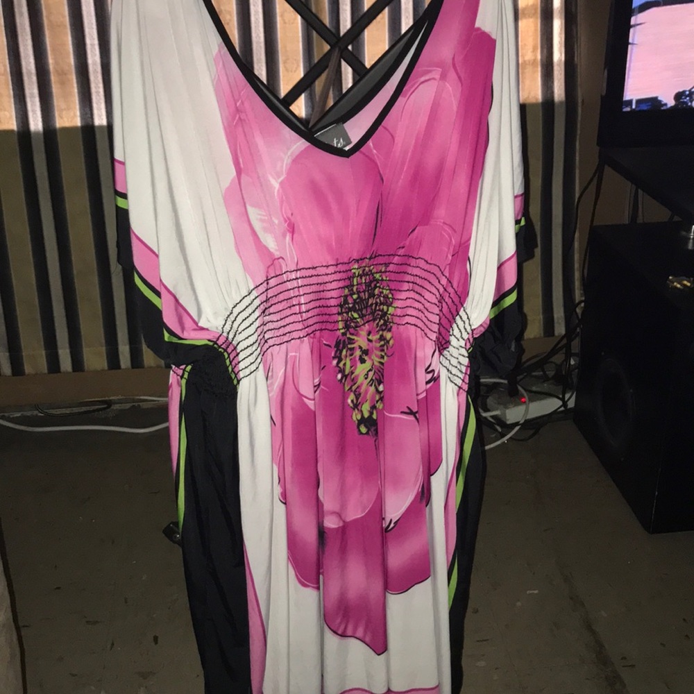 Pink with black dress
